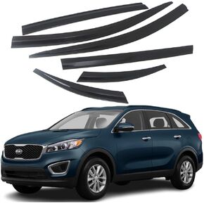 AUTOCLOVER Tape-On Rain Guards Window Visors 6 Pcs Set for Kia Sorento 2016 2017 2018 2019 2020 / Window Deflectors, Out-Channel Vent Shades (Chrome Line Black)