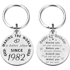 42nd Birthday Gifts for Women Men, 42 Year Old Birthday Keychain, Born in 1982 Gifts, 1982 Birthday Decorations