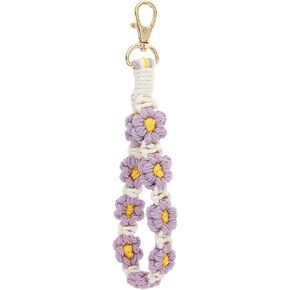 Macrame Keychain Handmade Wristlet Keychains for Women Cute Flower Weave Exquisite Daisy Keychain