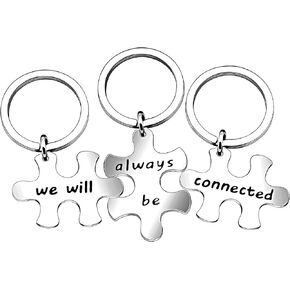 3pcs Best Friends Brothers Sisters Gifts Key Chain Set Friendship Long Distance Gifts - We will always be connected Keychain