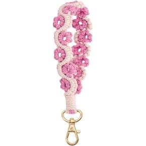 Women's Two-tone Macrame Keychain Boho Handmade Weave Wristlet Bracelet Keychain Flower Branch Wrist Lanyard Holder