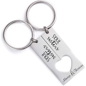 Soul Sister Keychains for 2 Always & Forever Sister Keychain Jewelry for Women Sister Gift Best Friends Key Chain Set