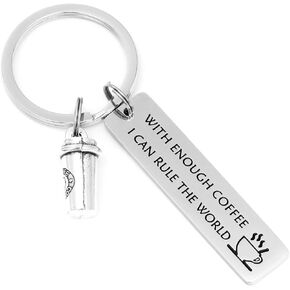 Coffee Lover Gifts Keychain With Enough Coffee I Can Rule The World Coffee Lovers Gifts for Coworker Boss Friends Funny Coffee Jewery for Women Husband Coffee Keychain Gift for Coffee Lover