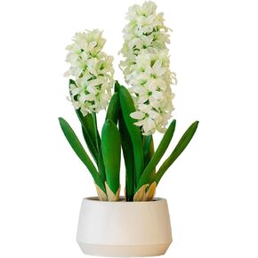 365 Blooming Decor 16 inch Tall White Potted Faux Hyacinth Flower Plant with River Stone-Luxury Artificial Garden Hyacinth for Home, Office Decoration, Housewarming
