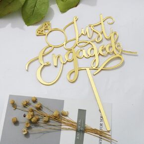 Gold Just Engaged Cake Topper for Engagement Party Decorations in Kuwait