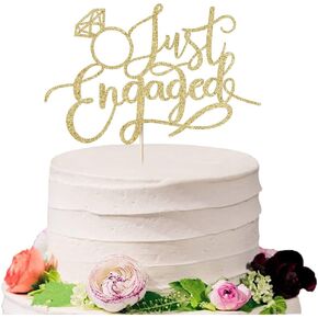 Just Engaged Cake Topper for Engagement Party Decorations, Engaged Ring Sign,We're Engaged Cake Toppers (black)