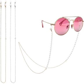 2PCS Women Beaded Eyeglass Strap Holders, Eyewear Retainer Accessory Chain Metal Sunglasses Lanyard with Pearl