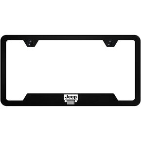 Au-TOMOTIVE GOLD, INC. Officially Licensed UV Print Logo on Black Polycarbonate Notched License Plate Frame for Jeep Grille