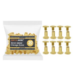 Performore 20 Pack of Chicago Screw Post Binding Screws, 8mm Brass Plated Metal Screw Posts for Scrapbooking, Photo Albums, Binding Leather Repair