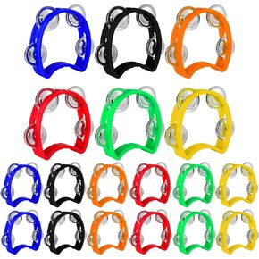 18 عبوة من الدف البلاستيكي مع 4 أجراس محمولة باليد، أداة إيقاع موسيقية ملونة للأطفال والبالغين والحفلات والأسرة وموردي الحفلات الموسيقية (6 ألوان، 4 بوصات) in Kuwait