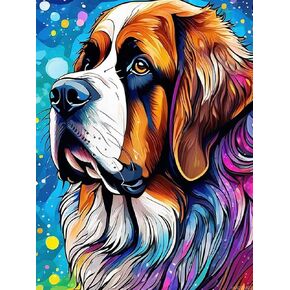 HMDIIMGE مجموعات الطلاء الماسي، 5D Happy Saint Bernard Dog Diamond Art Kits، حيوانات ملونة مثقاب كامل للبالغين والمبتدئين، مجموعات طلاء الماس للكلاب مثالية لديكور جدار المنزل 12 × 16 بوصة