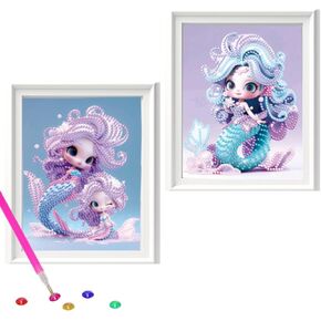 BOSOIRSOU 2 Set 5D Diamond Art Painting Kits with Picture Frame, 7.9x6.7in Mermaid Diamond Art Painting Kits Full Drill Diamond Dots Paintings for Adult Kids Beginner Home Wall Decor