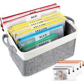 Toy Storage Organizer - Storage Basket with 15pcs Mesh Zipper Pouch Bags, Toy Storage Bags Compatible with Building Blocks, Lego Bricks, Board Games, Puzzles, Card Games, Clay, Car Toy