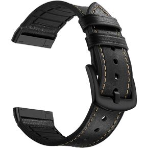 Abanen for Fitbit Versa 4/Sense 2 Watch Bands,Genuine Leather Silicone Hybrid Men Wristband Strap with Stainless Steel Clasp for Fitbit Sense 2