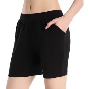 QingWan Womens Shorts with Pockets Elastic Waist Spandex Gym Athletic Short Pants Yoga