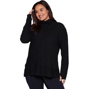 RBX Active Women's Plus Size Ultra Soft Quilted Cowl Neck Pullover Sweater, Lightweight Mock Tunic Sweatshirt with Thumbholes