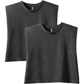 American Apparel Women's Heavyweight Cotton, Boxy, Cropped, and Garment Dyed Muscle T-Shirt, Style G307GD, 2-Pack
