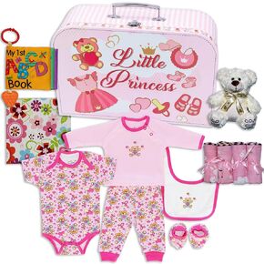 Welcome to The World Baby Boy Suitcase, Baby Layette Set and New Baby Essentials in A Durable Keepsake Suitcase Box, Blue, Large Baby Boy Gift Set - Nikki’s Gift Baskets
