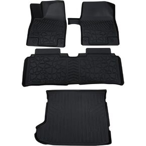 Floor Mats Accessoires 2 Row Liners Set & Cargo Liners Custom Fit for 2022 2023 2024 Kia EV6,All Weather Guard Heavy Duty Waterproof TPE Rubber Car Mats & Rear Trunk Mats,Black