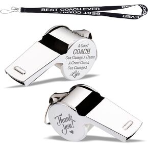Sports Whistles with Lanyard, Loud Crisp Sound Whistles Great for Coaches, Teacher, Referees, and Officials, Engraved Mental Whistle, Football World Cup Gift, Thank You Gifts in Bulk Appreciation Gift