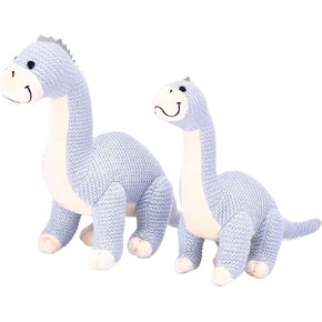 CHILDLIKE BEHAVIOR Crochet Stuffed Animals, Set of 2 - Baby Dinosaur Toys - Soft Washable Crochet Plushies - Stuffed Crochet Plushies - 11.5" (Small) and 15" (Big) Knitted Dinosaurs in Light Blue