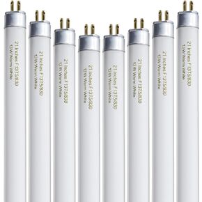 21 Inch T5 Fluorescent Light Bulb 13 Watt F13T5/WW Compatible with Sylvania Satco Philips GE Under Cabinet Tube Light Warm White 800 Lumen G5 Base 8 Count