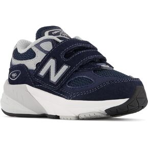New Balance Boy's 990 V6 Hook and Loop Sneaker, Navy/Silver, 5 Wide Toddler