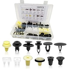 166pcs Nylon Auto Retainers Clips Screw Grommets, 12 Most Popular Sizes Car Retainer Clips Bumper Grill Fender Door Rivets Compatible with GM Toyota Honda Lexus Nissan Mazda