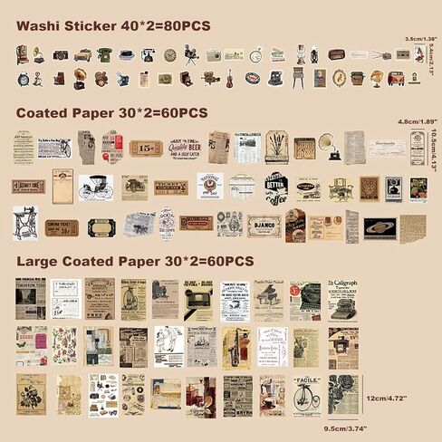 Doraking 200 قطعة من لوازم سجل القصاصات العتيقة لمجلة غير المرغوب فيها ومجلات رصاصة والمخططين والملصقات الورقية الجمالية ومجموعات الحرف الفنية وهدايا ألبوم الكولاج in Kuwait