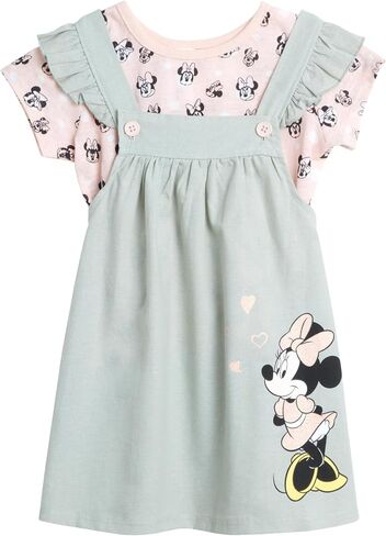 Disney Girl's Minnie Mouse Overall Dress- 2 Piece Jumper & Cotton Short Sleeve T-Shirt (Toddler/Little Girls) in Saudi Arabia