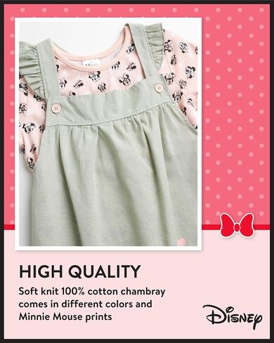 Disney Girl's Minnie Mouse Overall Dress- 2 Piece Jumper & Cotton Short Sleeve T-Shirt (Toddler/Little Girls) in Saudi Arabia