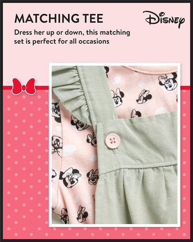 Disney Girl's Minnie Mouse Overall Dress- 2 Piece Jumper & Cotton Short Sleeve T-Shirt (Toddler/Little Girls) in Saudi Arabia