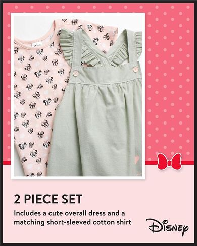 Disney Girl's Minnie Mouse Overall Dress- 2 Piece Jumper & Cotton Short Sleeve T-Shirt (Toddler/Little Girls) in Saudi Arabia