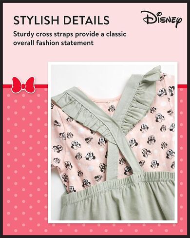 Disney Girl's Minnie Mouse Overall Dress- 2 Piece Jumper & Cotton Short Sleeve T-Shirt (Toddler/Little Girls) in Saudi Arabia