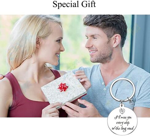 Personalized Metal Keychain Gift ，I will miss you every step of the long road，for Men Women Friend Birthday Anniversary jewellery gift in Saudi Arabia