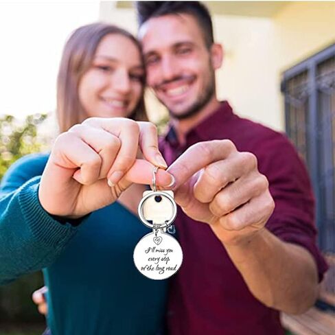 Personalized Metal Keychain Gift ，I will miss you every step of the long road，for Men Women Friend Birthday Anniversary jewellery gift in Saudi Arabia