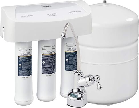 Whirlpool WHER25 Reverse Osmosis (RO) Filtration System With Chrome Faucet | Extra Long Life | Easy To Replace UltraEase Filter Cartridges, White in Saudi Arabia