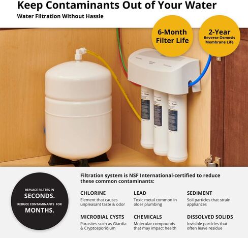 Whirlpool WHER25 Reverse Osmosis (RO) Filtration System With Chrome Faucet | Extra Long Life | Easy To Replace UltraEase Filter Cartridges, White in Saudi Arabia