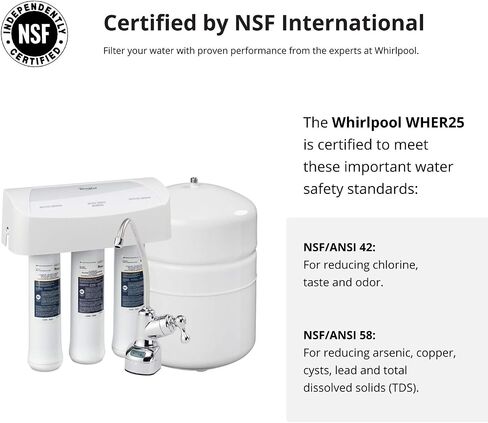 Whirlpool WHER25 Reverse Osmosis (RO) Filtration System With Chrome Faucet | Extra Long Life | Easy To Replace UltraEase Filter Cartridges, White in Saudi Arabia