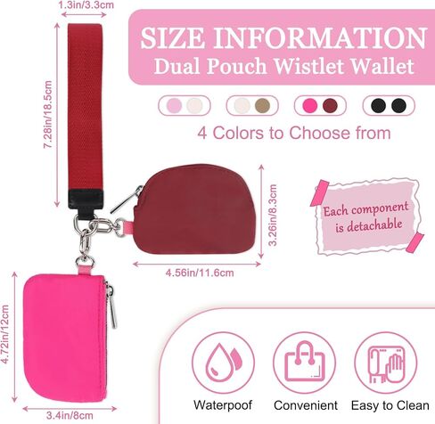 Dual Pouch Wristlet Keychain Wallet, Nylon Mini Zip Around Keychain Wristlet Wallets for Women Men, Portable Detachable Keychain Wallet Small Coin Purse Card Holder Pocket Zipper Pouch Handbag(Black) in Saudi Arabia