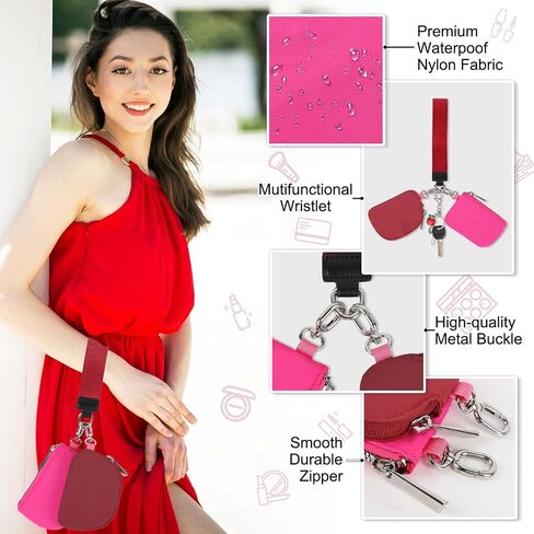 Dual Pouch Wristlet Keychain Wallet, Nylon Mini Zip Around Keychain Wristlet Wallets for Women Men, Portable Detachable Keychain Wallet Small Coin Purse Card Holder Pocket Zipper Pouch Handbag(Black) in Saudi Arabia