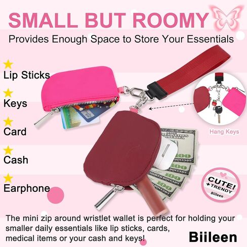 Dual Pouch Wristlet Keychain Wallet, Nylon Mini Zip Around Keychain Wristlet Wallets for Women Men, Portable Detachable Keychain Wallet Small Coin Purse Card Holder Pocket Zipper Pouch Handbag(Black) in Saudi Arabia
