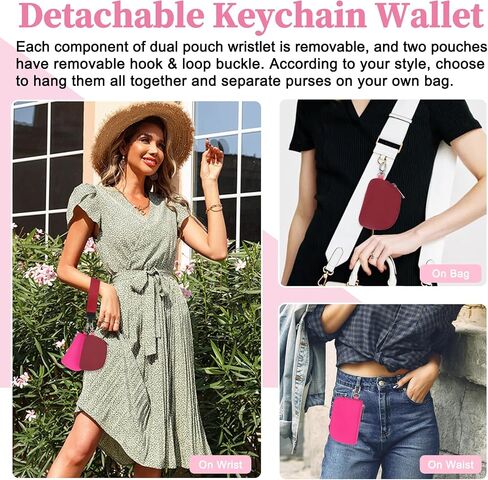 Dual Pouch Wristlet Keychain Wallet, Nylon Mini Zip Around Keychain Wristlet Wallets for Women Men, Portable Detachable Keychain Wallet Small Coin Purse Card Holder Pocket Zipper Pouch Handbag(Black) in Saudi Arabia