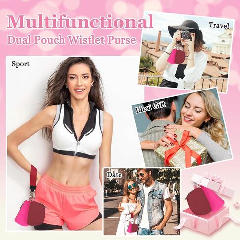 Dual Pouch Wristlet Keychain Wallet, Nylon Mini Zip Around Keychain Wristlet Wallets for Women Men, Portable Detachable Keychain Wallet Small Coin Purse Card Holder Pocket Zipper Pouch Handbag(Black) in Saudi Arabia