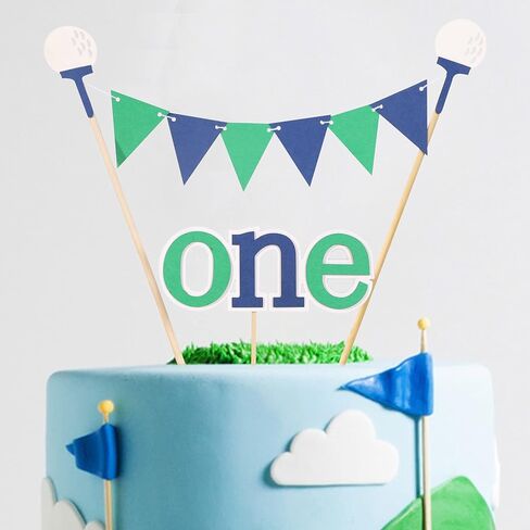 Golf First Birthday Cake Topper - 1st Birthday Cake Topper, Golf Themed First Birthday Party, Golf Tee Decor, One Cake Bunting, Boy 1st Birthday Party Supplies (Golf First Birthday Cake Topper) in Saudi Arabia