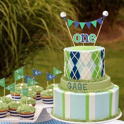 Golf First Birthday Cake Topper - 1st Birthday Cake Topper, Golf Themed First Birthday Party, Golf Tee Decor, One Cake Bunting, Boy 1st Birthday Party Supplies (Golf First Birthday Cake Topper) in Saudi Arabia