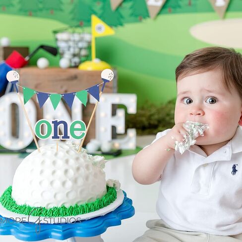 Golf First Birthday Cake Topper - 1st Birthday Cake Topper, Golf Themed First Birthday Party, Golf Tee Decor, One Cake Bunting, Boy 1st Birthday Party Supplies (Golf First Birthday Cake Topper) in Saudi Arabia