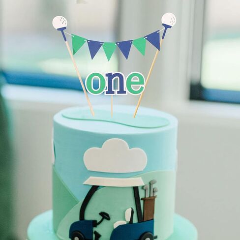 Golf First Birthday Cake Topper - 1st Birthday Cake Topper, Golf Themed First Birthday Party, Golf Tee Decor, One Cake Bunting, Boy 1st Birthday Party Supplies (Golf First Birthday Cake Topper) in Saudi Arabia