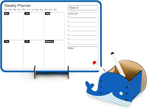 Premium Double-Sided Whiteboard - 11.8" x 8.3" Magnetic Dry Erase Board，Portable Weekly Calendar Whiteboard with Wooden Pen Holder Perfect for Office, Home, or School (Blue Frame) in Kuwait