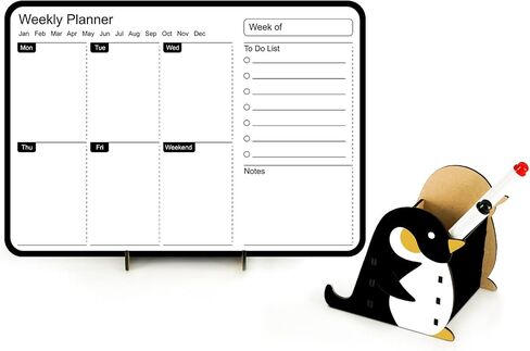 Premium Double-Sided Whiteboard - 11.8" x 8.3" Magnetic Dry Erase Board，Portable Weekly Calendar Whiteboard with Wooden Pen Holder Perfect for Office, Home, or School (Blue Frame) in Saudi Arabia